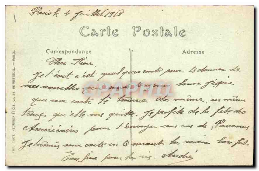CPA Paris Hotel de Ville — Rückseite