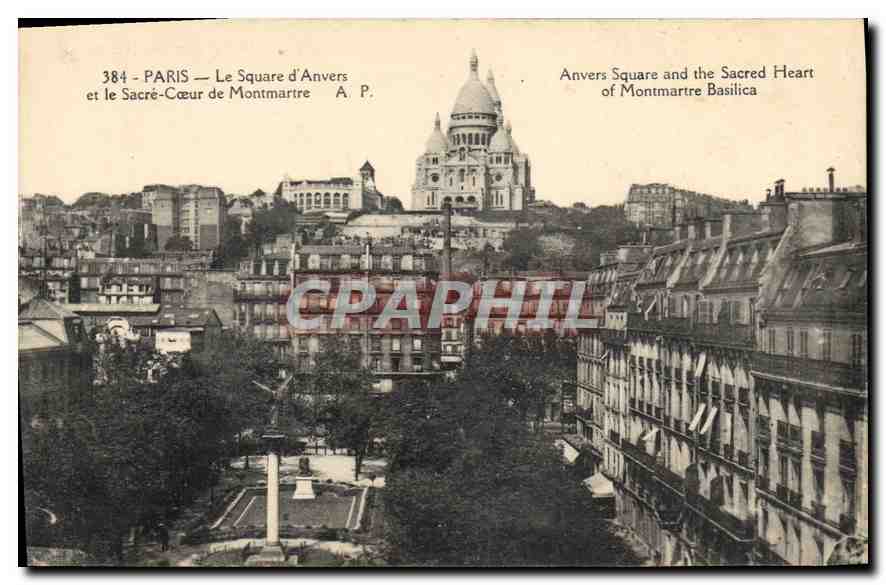 CPA Paris Le Square d'Anvers et le Sacre Coeur de Montmartre