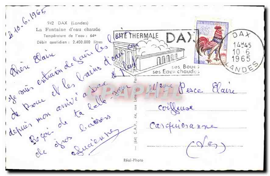 CPA Dax (Londes) La Fontaine d'eau chaude — Rückseite