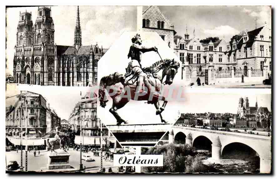 CPA Orleans Cathedrale STE Crois L'Hotel de Ville Place du Mariroi Vue generale