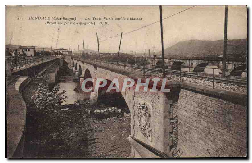 Hendaye (Côte Basque) — Les Trois Ponts sur la Bidassoa (Frontière franco-espagnole) — B.R.