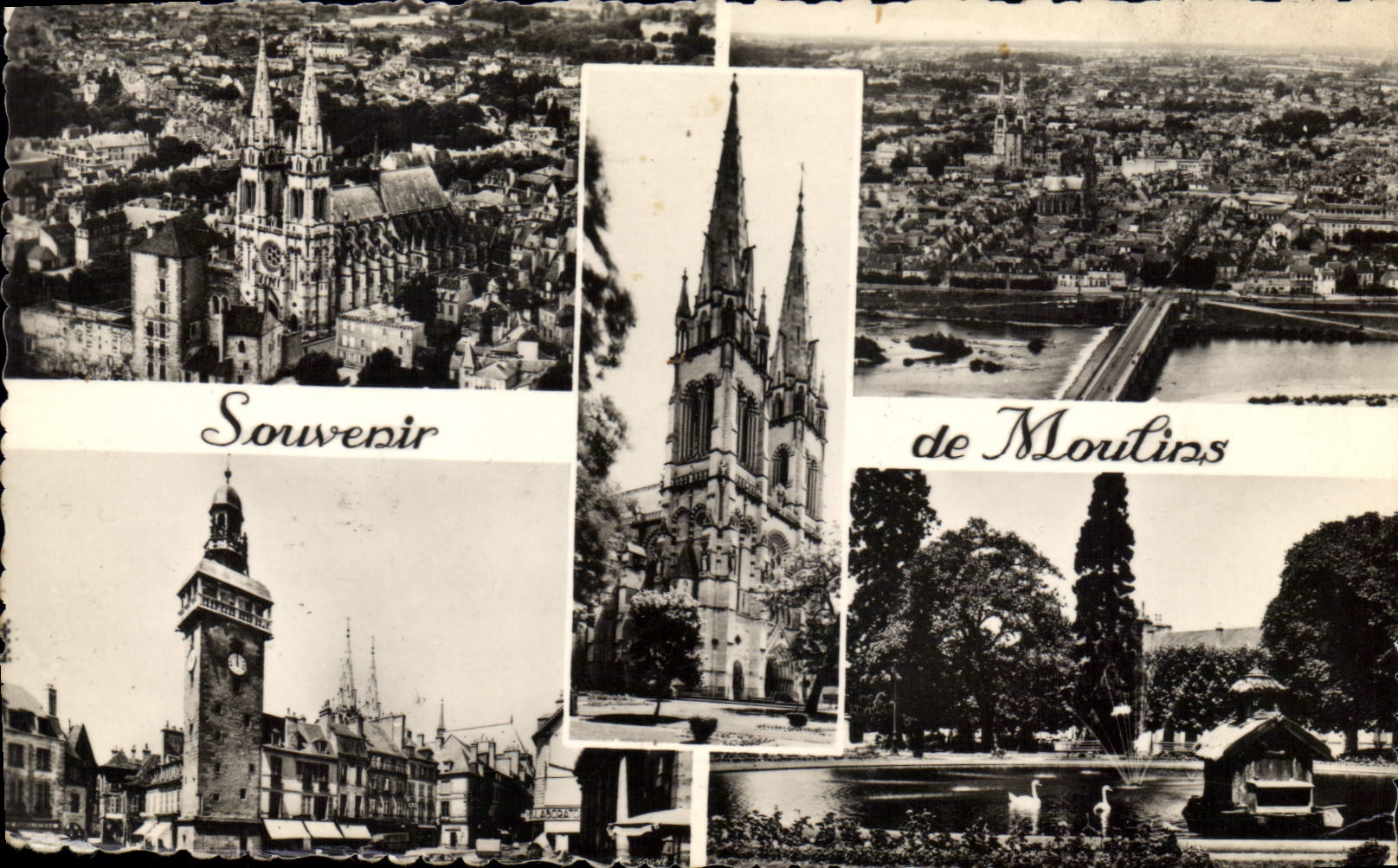CPA Souvenir de Moulins Mal Coiffee et Cathedrale Vue aerienne Pont Regemortes