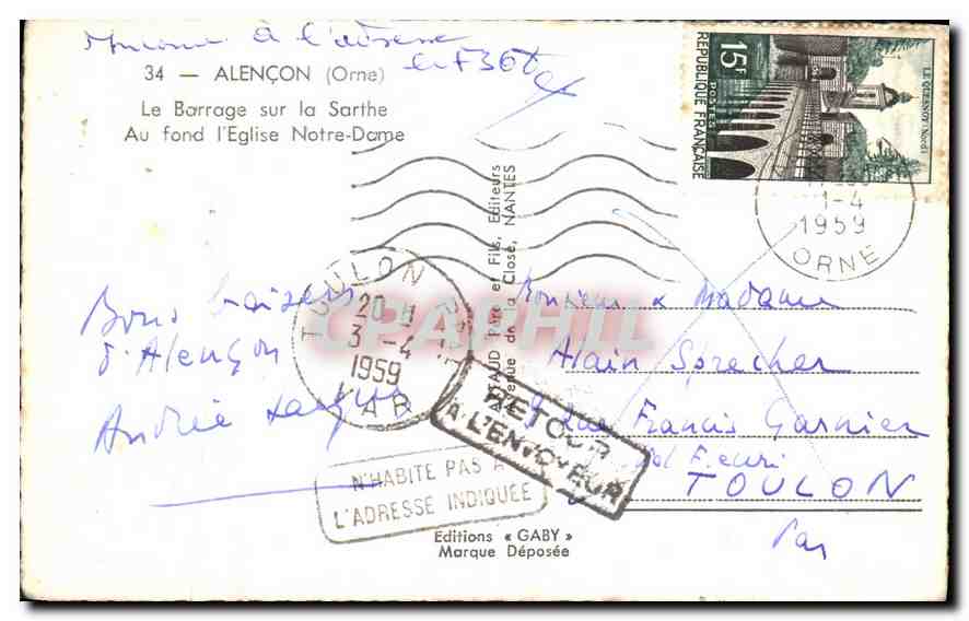 CPA Alencon (Orne) Le Barrage sur La Sarthe au fond l'Eglise Notre Dame — Rückseite
