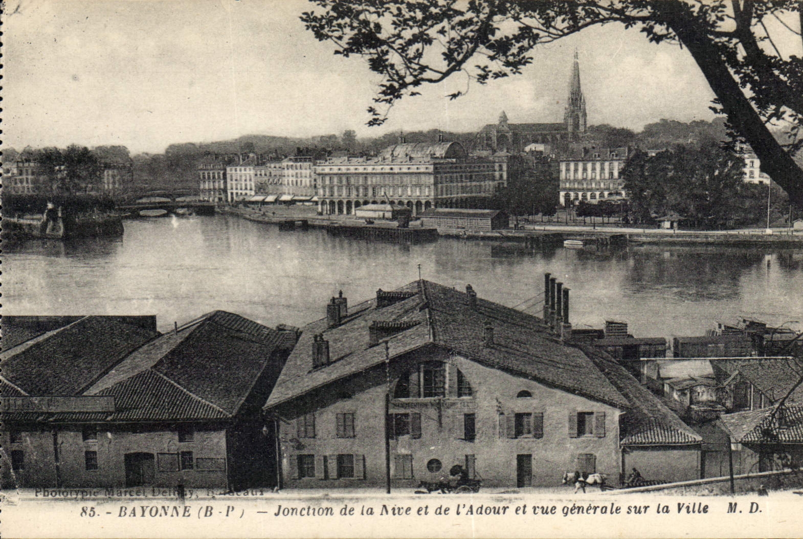 CPA Bayonne Jonction de la Nive et de l'Adour et vue generale sur la ville