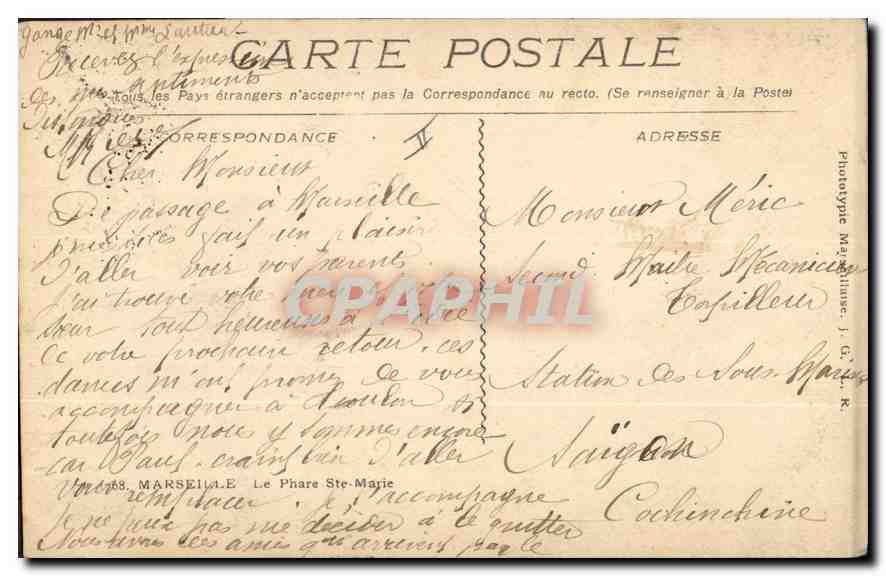 CPA Marseille Le Phare Ste Marie — Rückseite