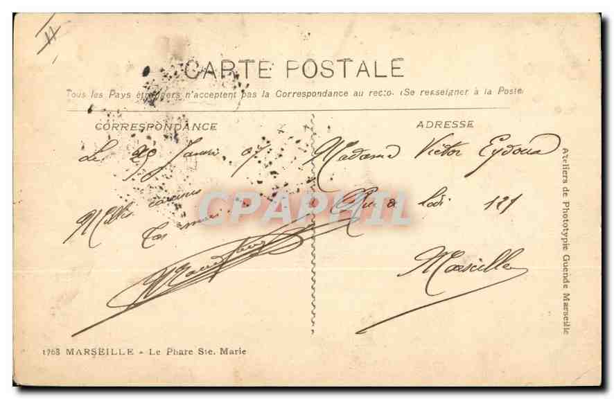 CPA Marseille Le Phare Ste Marie — Rückseite