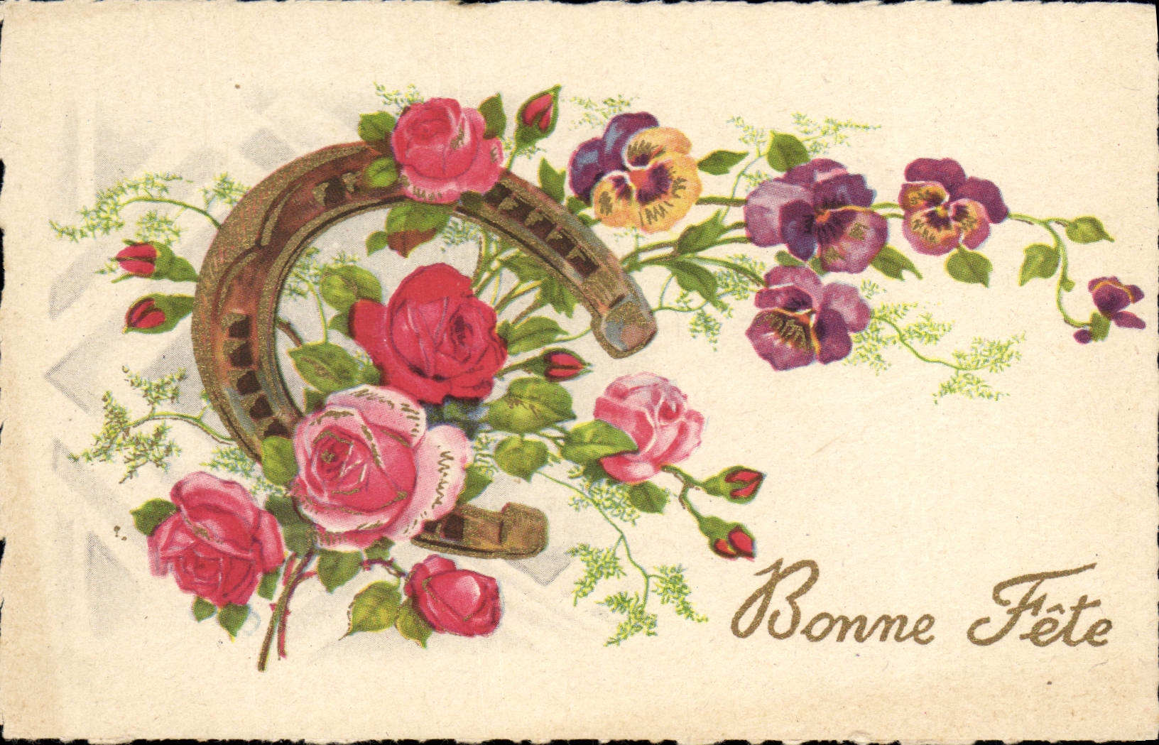 CPA Bonne fete Fleurs Fer a cheval