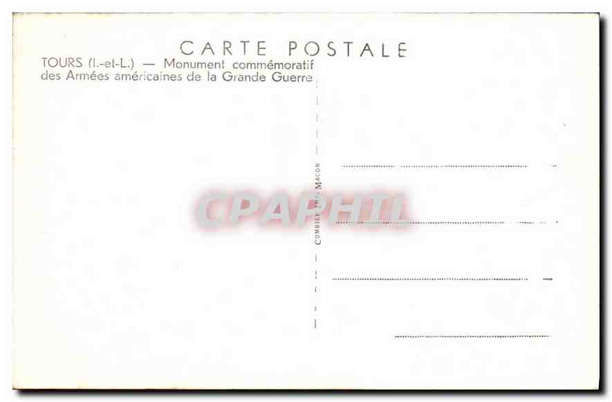 CPA Tours (I et L) Monument Commemoratif des Armees americaines de la Grande Guerre — Rückseite