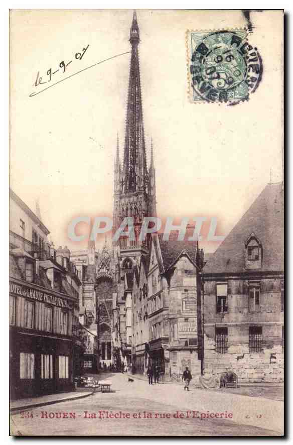 CPA Rouen La Fleche et la rue de l'Epicerie