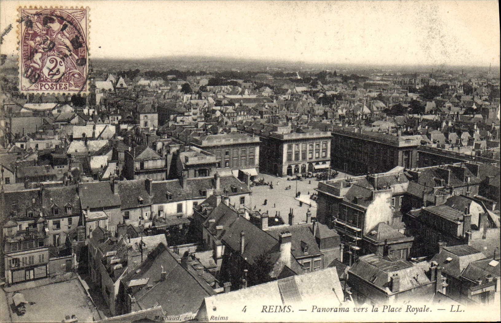 CPA Reims Panorama vers la Place Royale