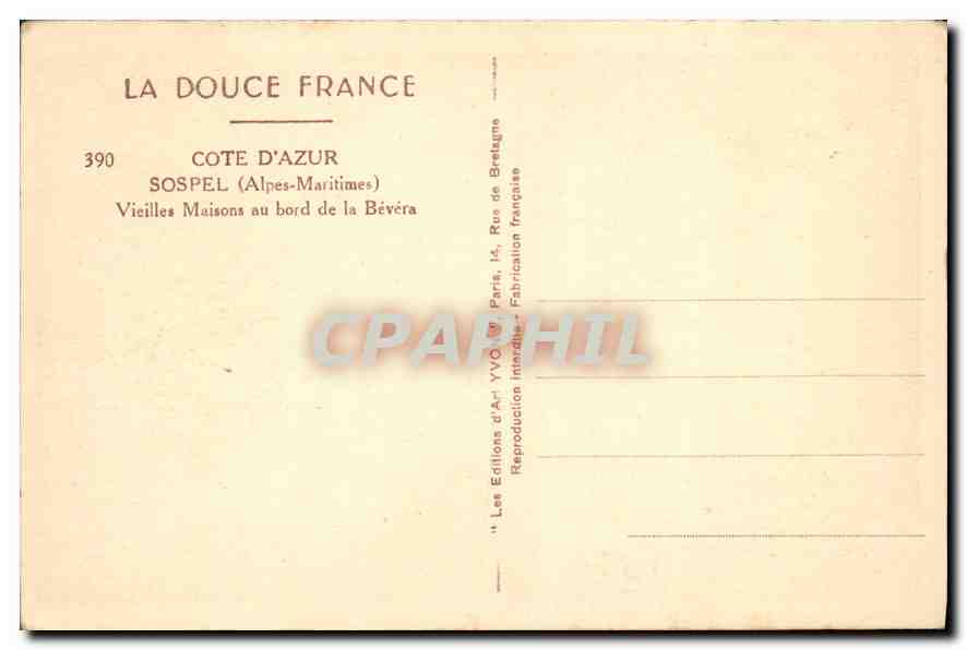 CPA Sospel (A M) Vieilles Maisons au bord de la Bevera — Rückseite