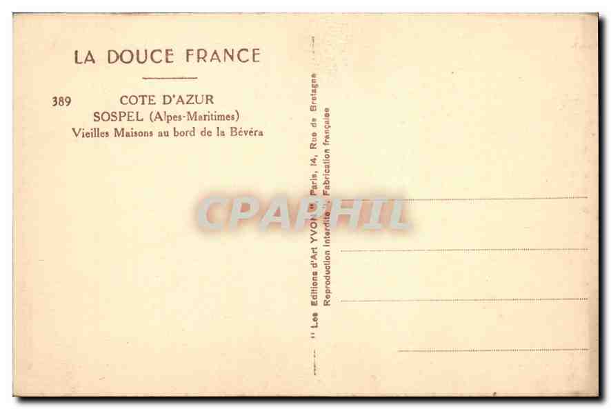 CPA Sospel (A M) Vieilles Maisons au Bord de la Bevera — Rückseite
