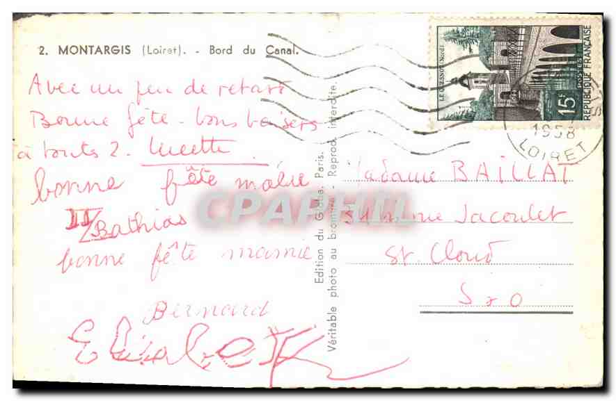 CPA Montargis (Loiret) Bord du Canal — Rückseite