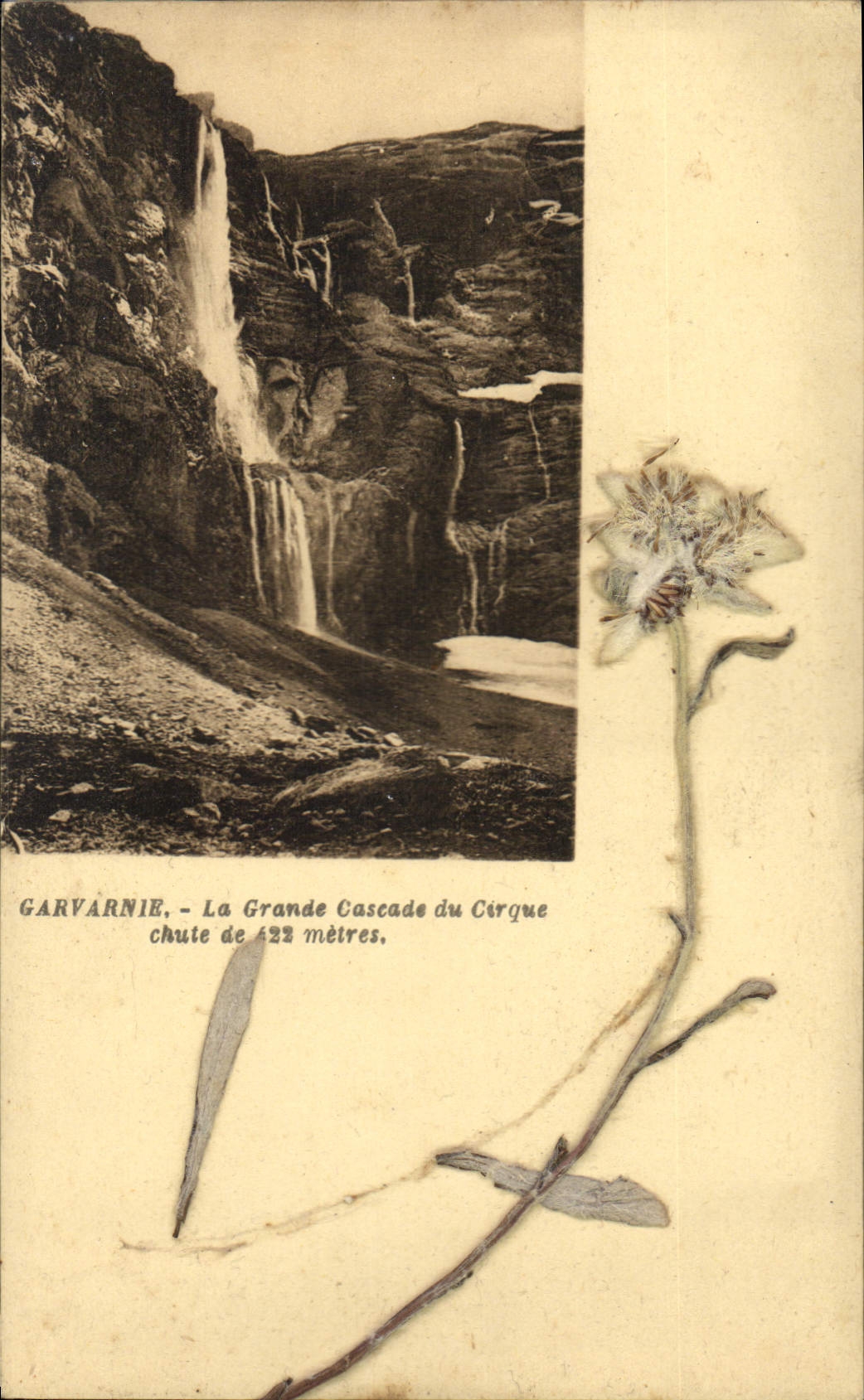 CPA Garvanie La Grande Cascade du Cirque chute de 22 metres Fleur sechee