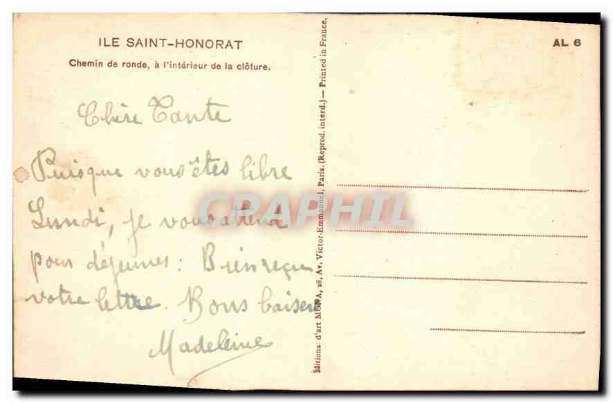 CPA Ile St Honorat Chemin de Ronde a L'interieur de la cloture  — Rückseite