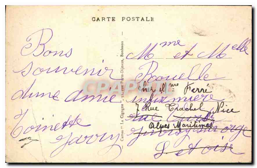 Bordeaux - Monument Gambetta — éditeur Cartes 'La Cigogne' — Verso