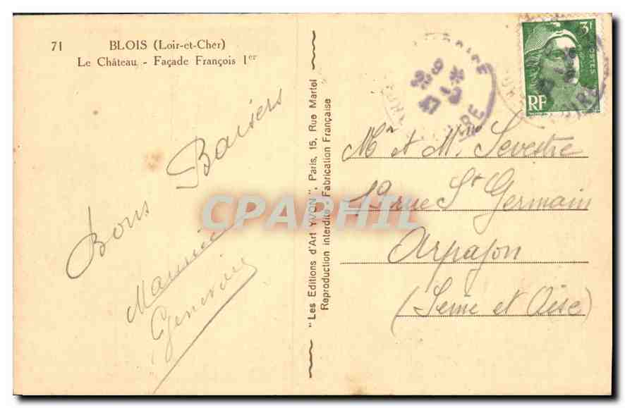 CPA Blois L et Ch Le Chateau Facade Francois I  — Back