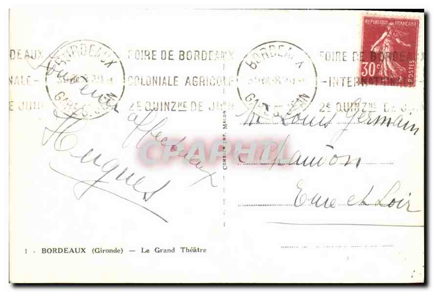 Bordeaux — Le Grand Théâtre — Éditeur Clary, n°1 — Verso
