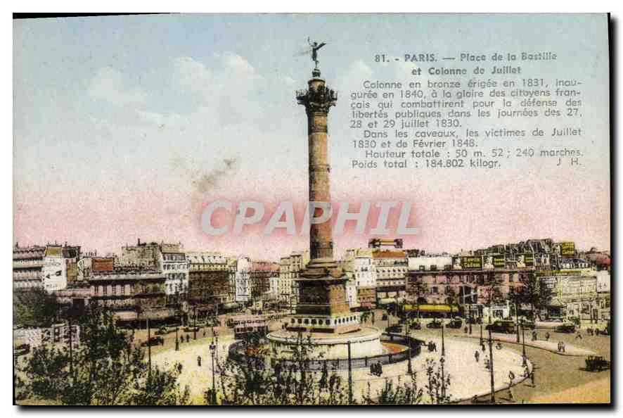CPA Paris place de la Bostille et Colonne de juillet Colonne en branze erigee en 1831 inauguree en 1