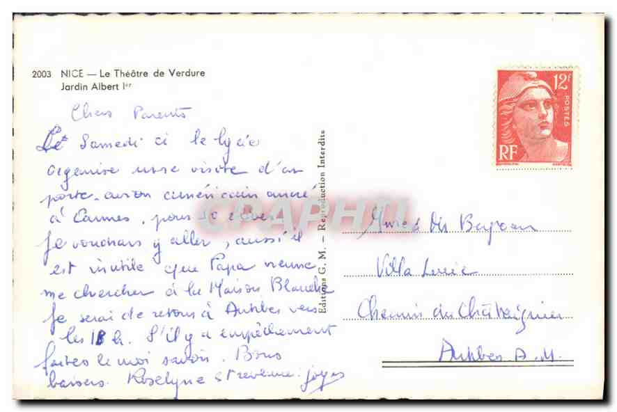 CPA Nice le Theatre de Verdure Jardins Albert I  — Rückseite