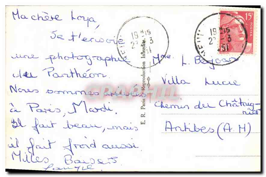 CPA Paris la rue Soufflot et le Pantheon  — Rückseite