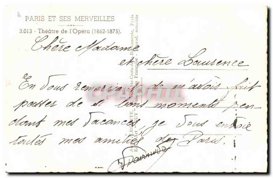 CPA Paris et ses Merveilles Theatre de l'Opera  — Rückseite