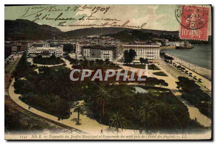 CPA Nice Ensemble du Jardin Municipal et Promenade du Midi pris de l'Hotel des Anglais