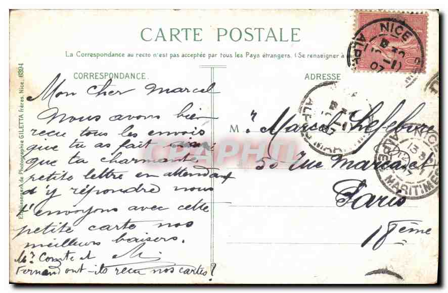 CPA Nice La Grotte Nouveaux Jardins  — Rückseite
