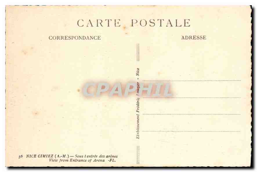 CPA Nice Cimiez A M sous l'Entree des arenes  — Back