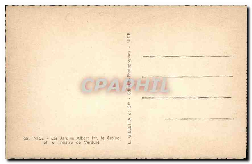 CPA Nice les Jardins Albert I le Casino et le Theatre de Verdure  — Verso