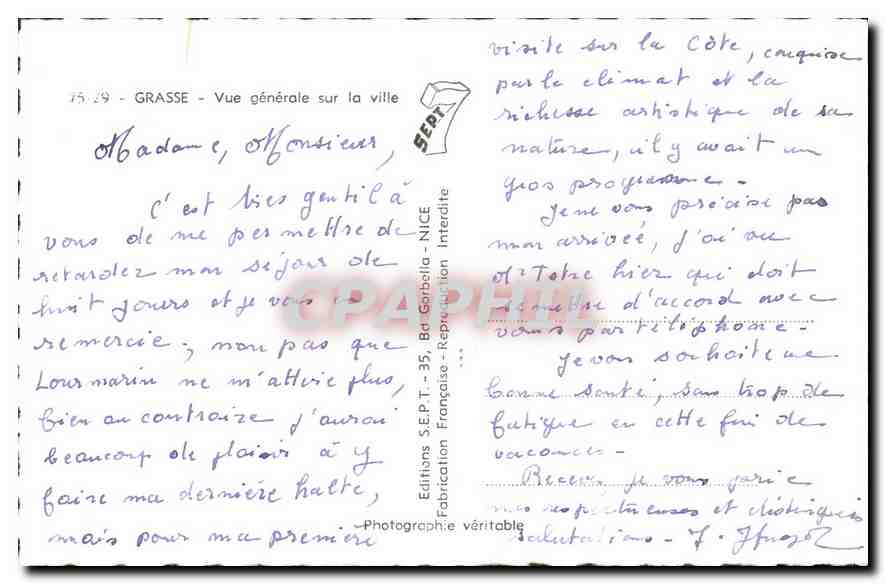 CPA Grasse vue generale sur la ville  — Rückseite