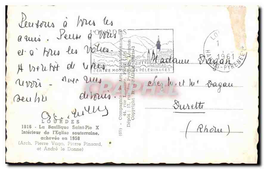 CPA Lourdes la Basilique Saint Pie X interieur de l'Eglise souterraine achevee en 1958 Arch Pierre V — Verso