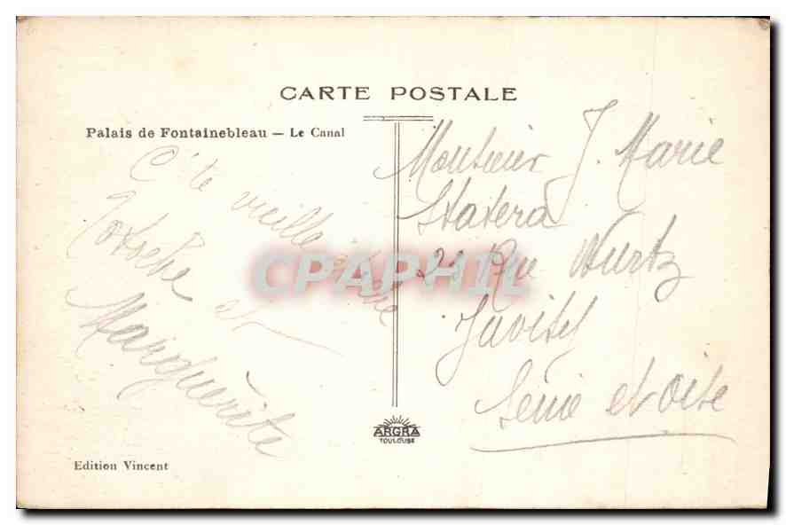 Palais de Fontainebleau — Le Canal — Édition Vincent — Rückseite