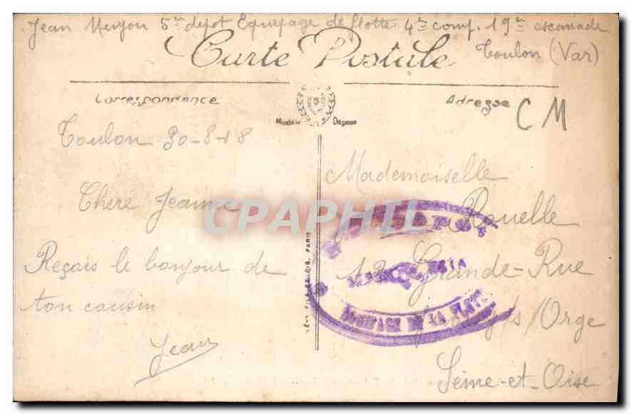 CPA Toulon monument de la Federation et le grand hotel  — Verso