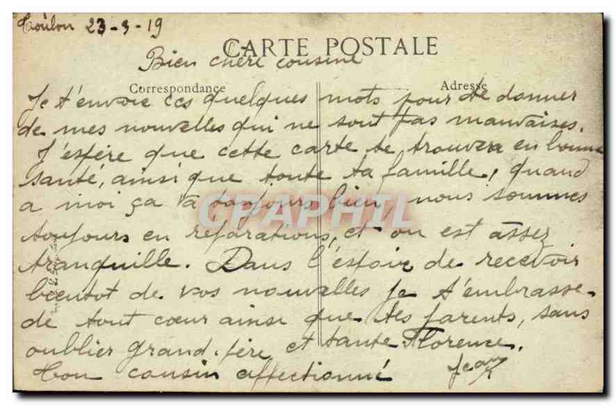 CPA Toulon Cap Brun une Anse  — Rückseite