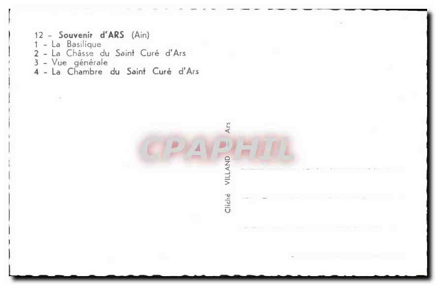 CPA Souvenir d'Ars Ain la Basilique la Chasse du Saint Cure d'Ars vue generale la Chambre du Saint C — Back