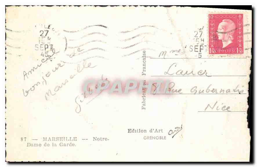 CPA Marseille Notre Dame de la Garde  — Verso