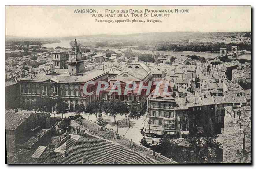 CPA Avignon palais des Papes Panorama du Rhone vu du haut de la Tour St Laurent 