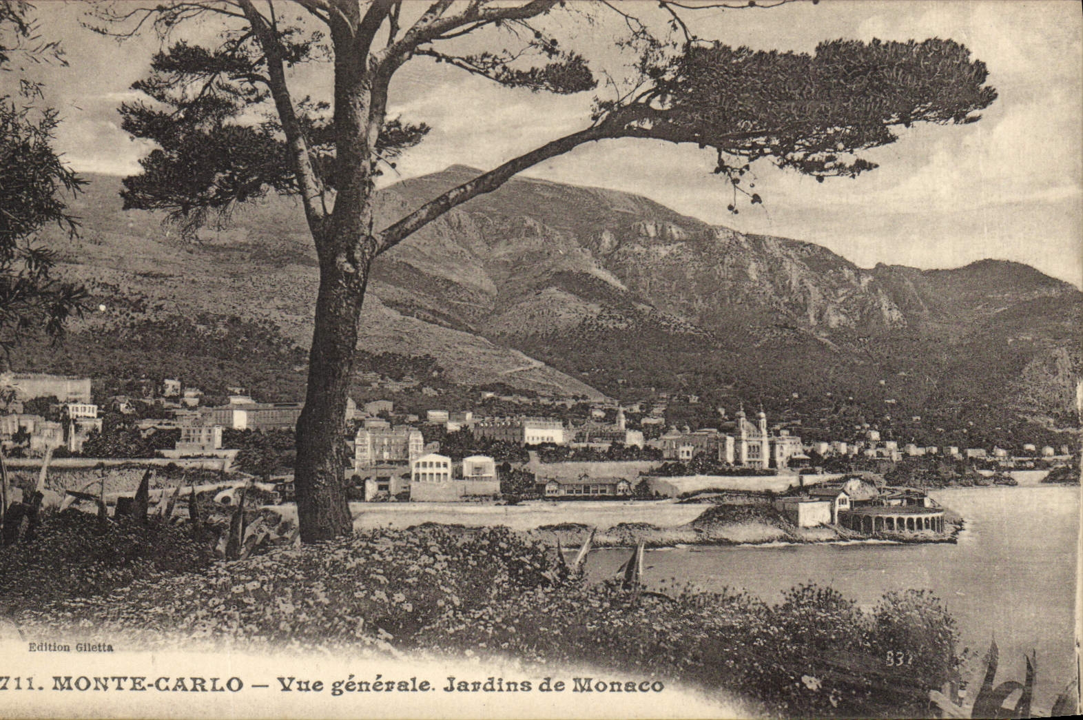 Monte-Carlo — Vue générale. Jardins de Monaco — Edition Gilletta, n° 711