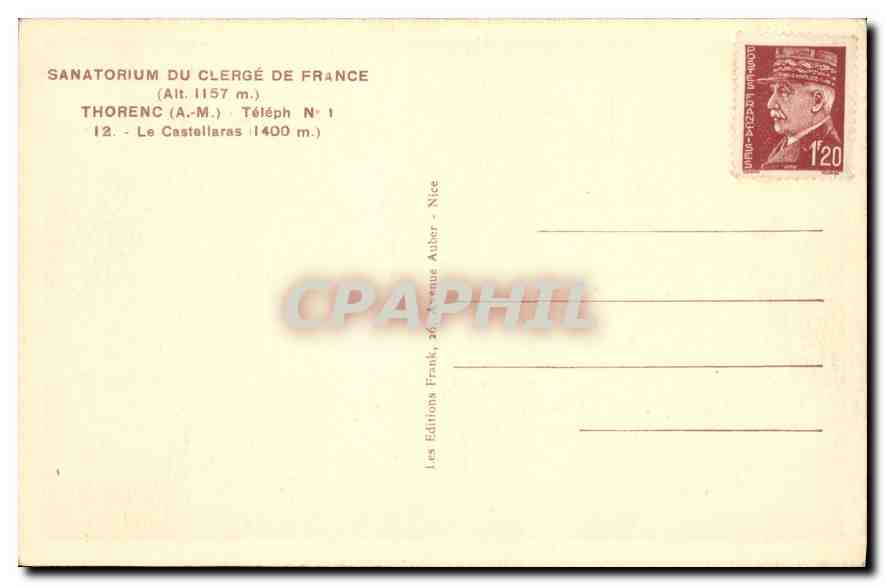 CPA Sanatorium du clerge de France Thorenc A M le Castallaras  — Rückseite