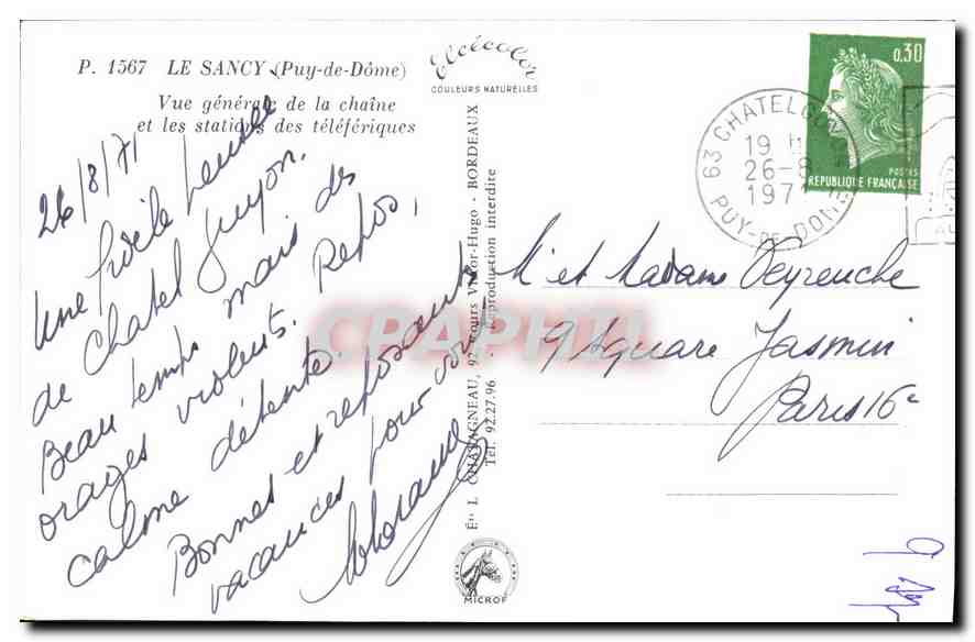 CPA Le Sancy Puy de Dome vue generale de la chaine et les stations des teleferiques  — Verso