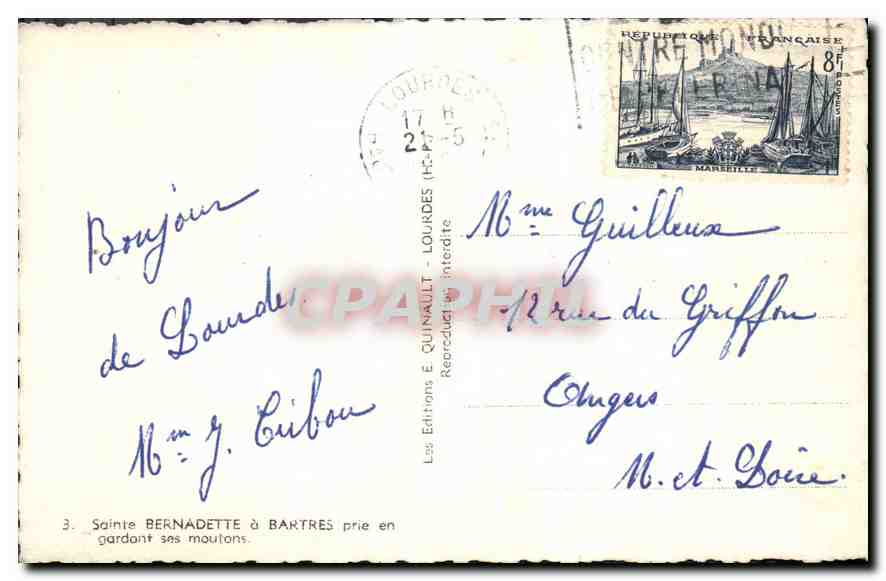 CPA Sainte Bernadette a Bartres pris en Gardant ses Moutons  — Verso