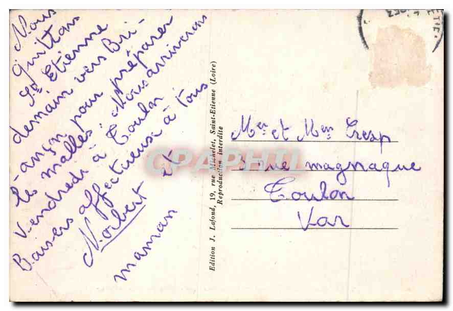CPA Saint Etienne loire place Marengo hotel de ville cote Nord  — Rückseite
