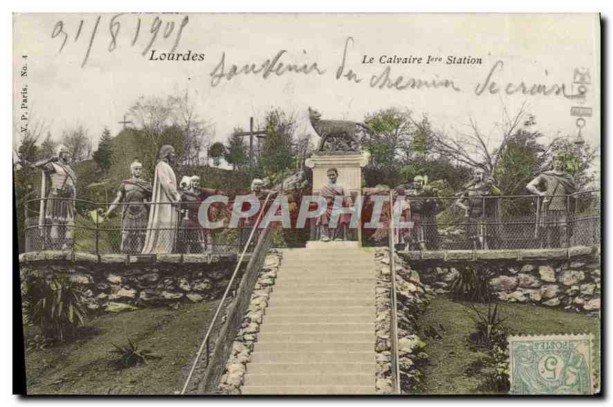 CPA Lourdes le Calvaire I ere station 