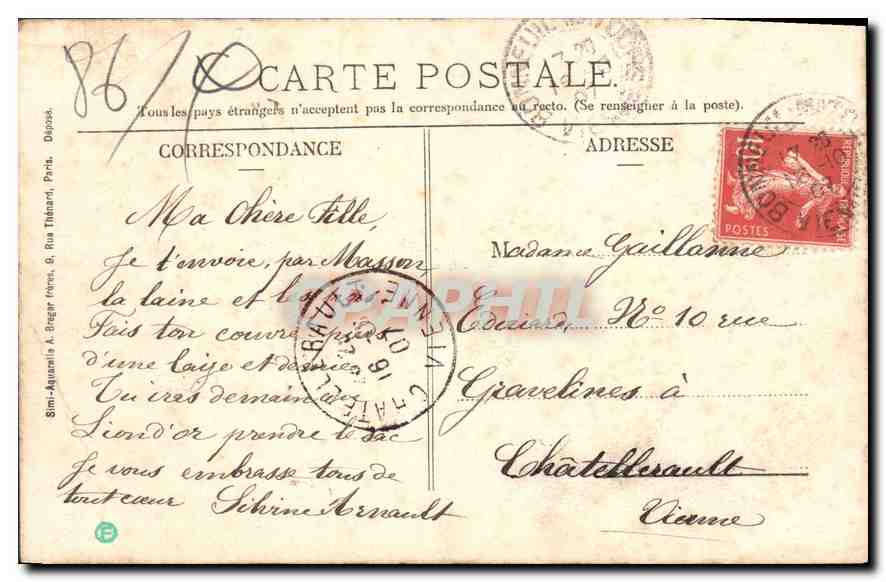La Roche-Posay-les-Bains — Ruines de l'Ancien Pont — éditeur Simi-Aguanille & Gregger, Paris, n°86/10 — Verso