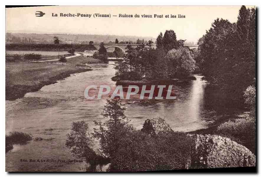 La Roche-Posay (Vienne) — Ruinen des alten Brückens und Inseln