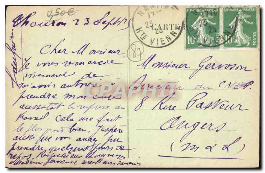 CPA Environs de Thouron Hte Vienne La Cascade sur le Vincou  — Verso