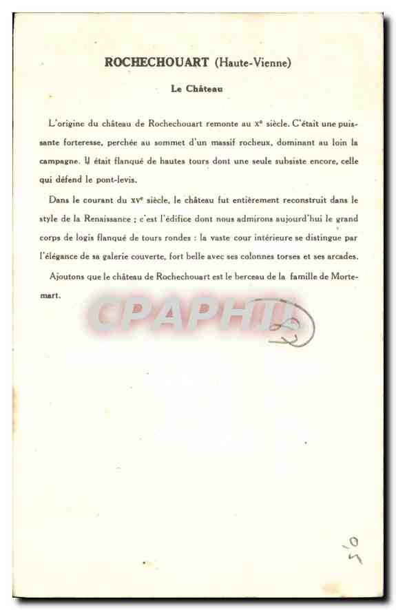 CPA Rochechouart Hte Vienne Le Chateau  — Rückseite