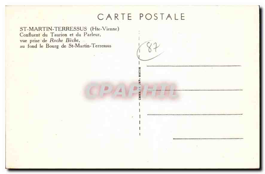 CPA St Martin Terressus Hte Vienne Confluent du Taurion et du Parleur vue prise de Roche Beche au fo — Rückseite