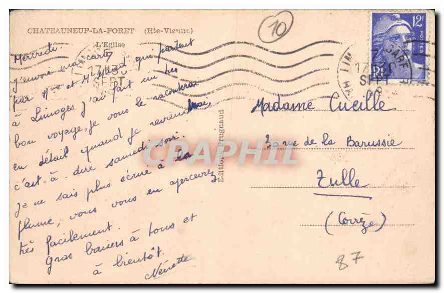 CPA Chateauneuf la Foret Hte Vienne L'Eglise  — Rückseite